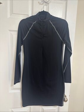 Aritzia Long Sleeve Black Bodycon Dress with Gray Contrast Stitching